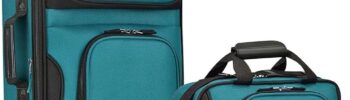 U.S. Traveler Rio Rugged Fabric Expandable Carry-on Luggage, 2 Wheel Rolling Suitcase, Teal, Set